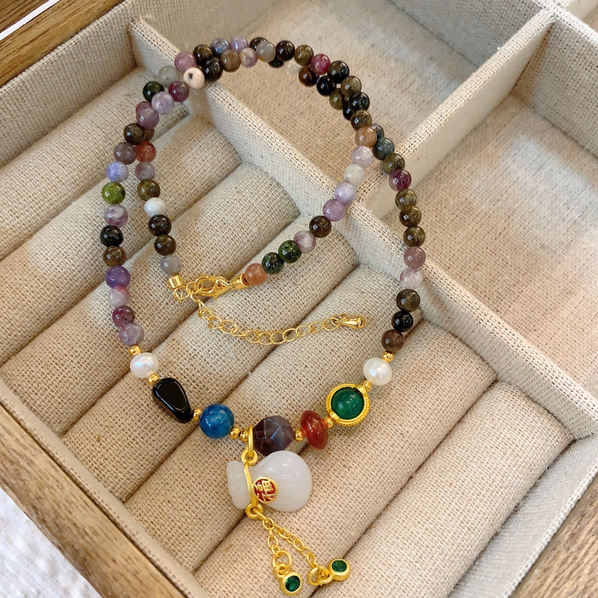 Wholesale Natural Stone Freshwater Pearl Colored Glass Beaded Necklace