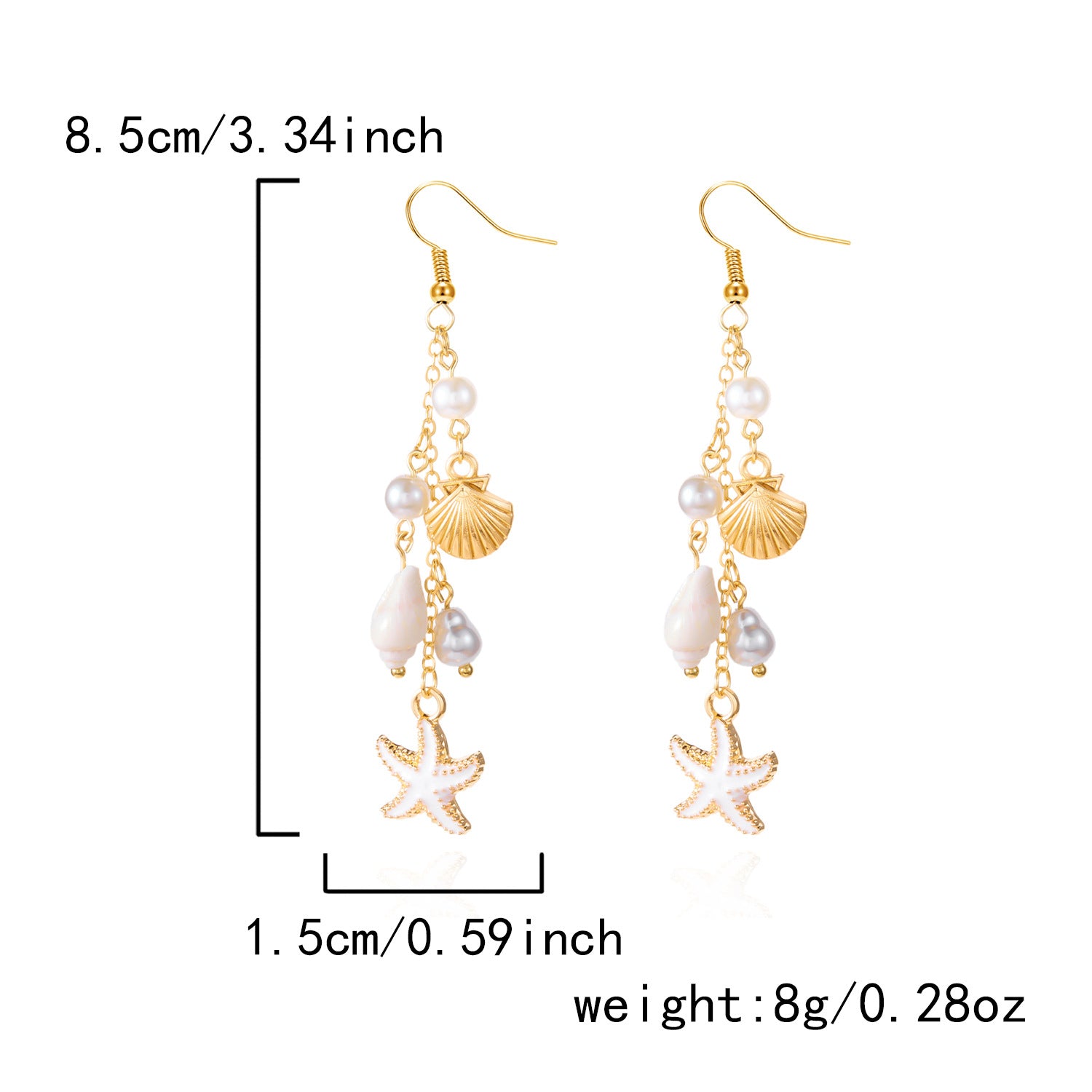 Wholesale Summer Fresh Conch Shell Starfish Long Pearl Tassel Earrings