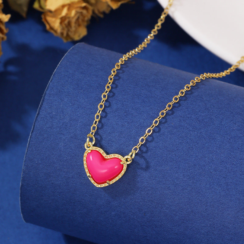 Wholesale Colorful peach heart collarbone necklace