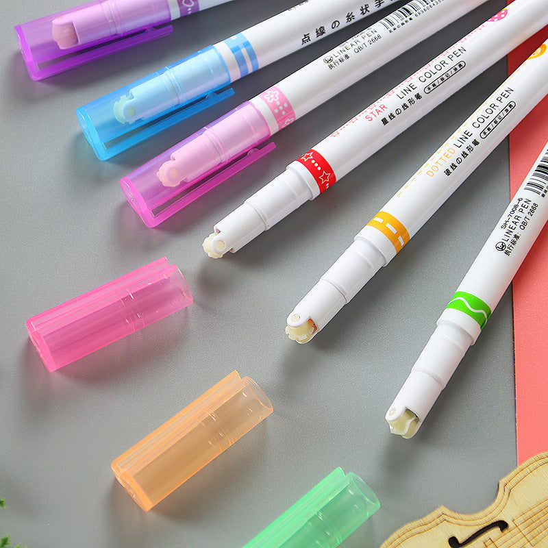 Wholesale 6-color Ledger Lace Pen, Wave Shaped Plastic Fluorescent Marker Pen