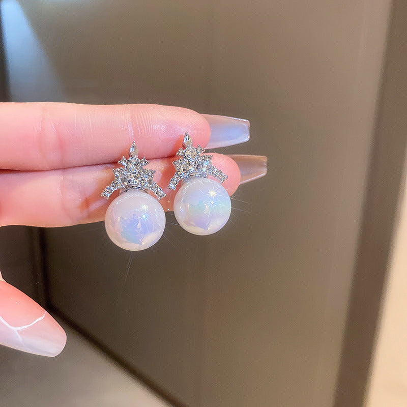 Wholesale Silver Needle Zircon Heart Bow Mermaid Concubine Pearl Copper Earrings