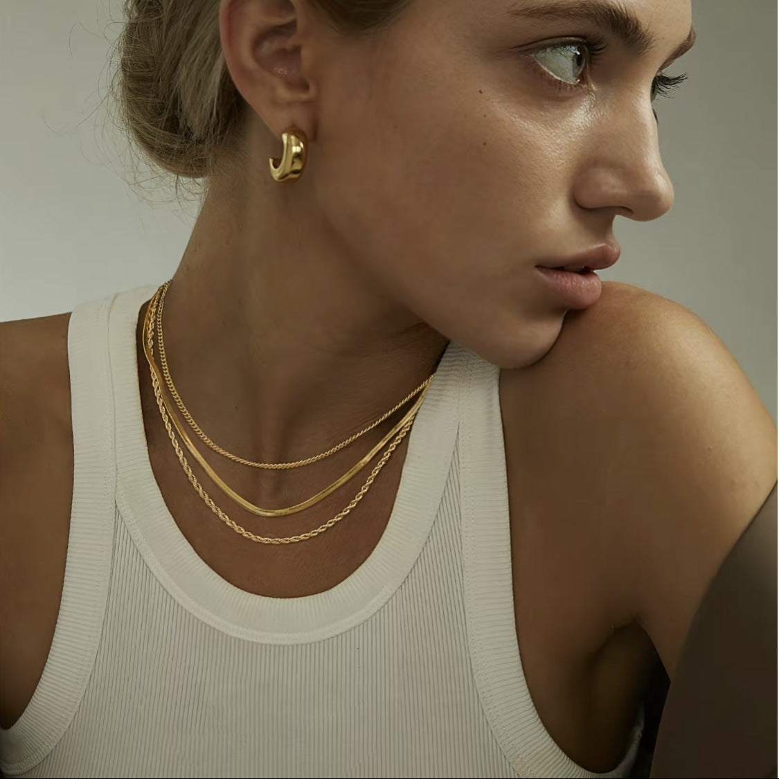 Wholesale Simple Layered Stainless Steel Thick Chain Necklace