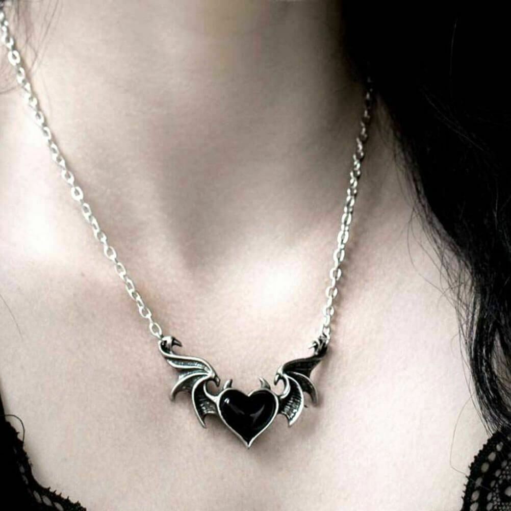 Wholesale Drop Oil Peach Heart Devil Wings Pendant Alloy Necklaces