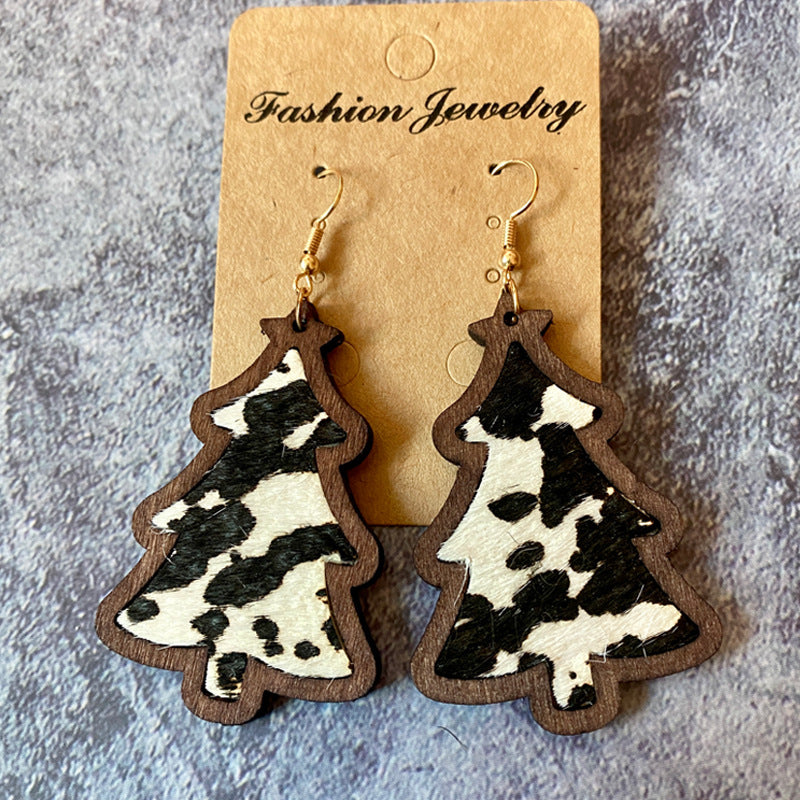 Wholesale Western style leopard print cow print wooden earrings