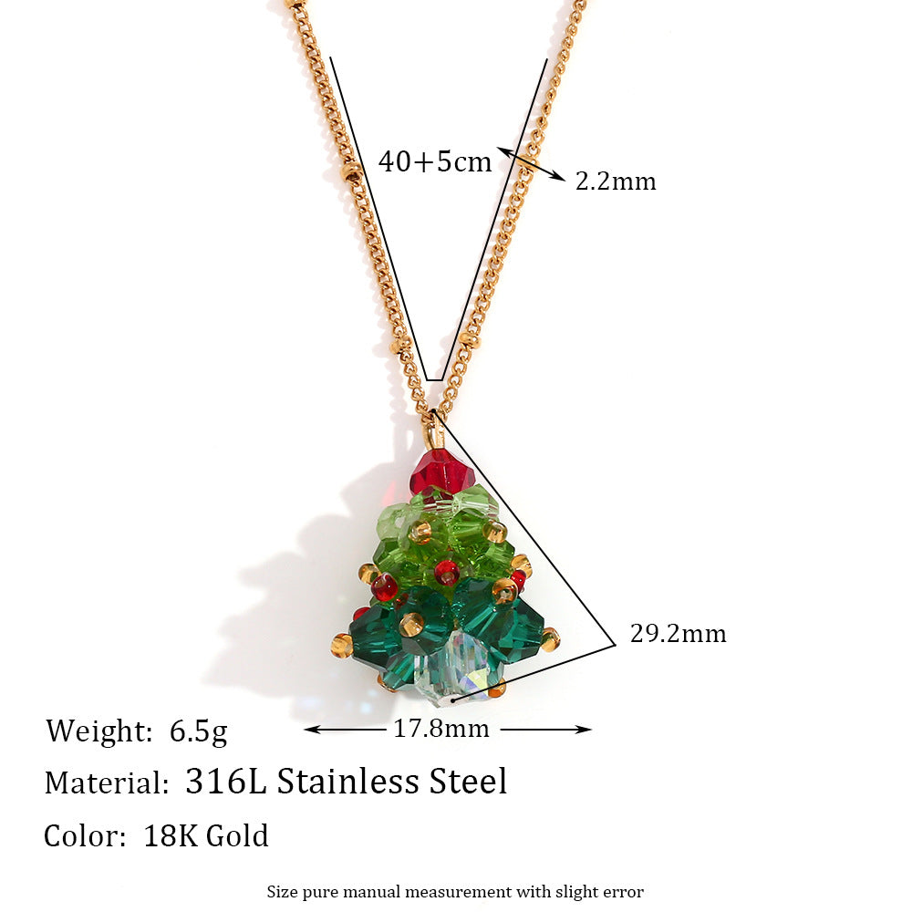 Wholesale Crystal Christmas tree stainless steel plated necklace