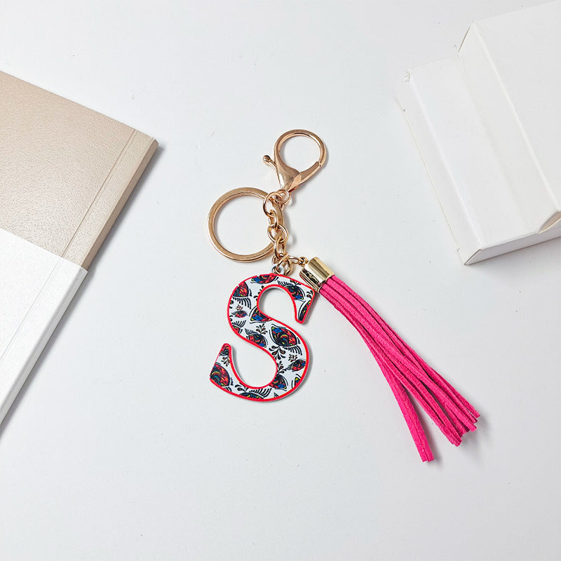 Wholesale Letter Colorful Tassel Zinc Alloy Keychain