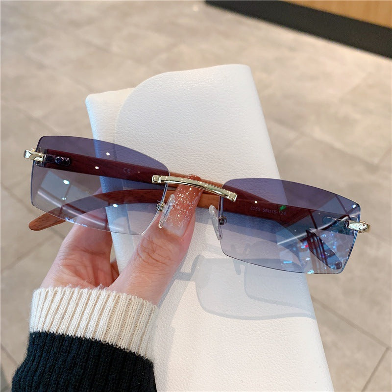 Wholesale Frameless faux wood grain temple sunglasses