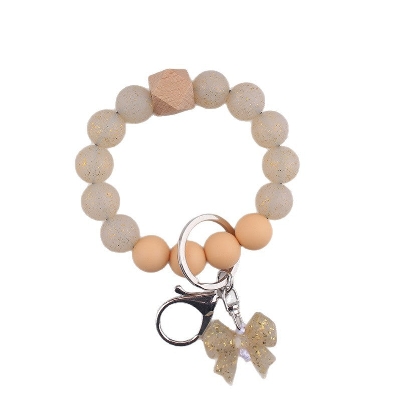 Wholesale Bow Silicone Key Bracelet Colorful Silicone Beads Wristlet Keychain Pendant