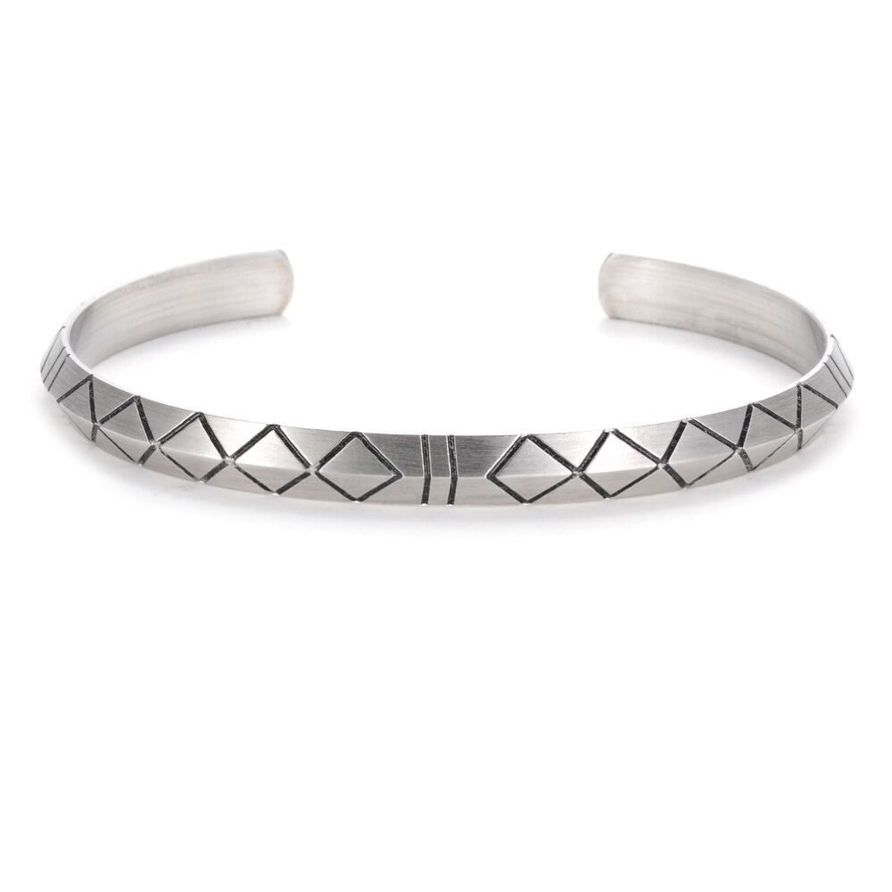 Wholesale Retro Woven Twist Open Cuff Men S Bracelet Geometric Design Silver Tone Jewelry Accessory Trendy Boutique Resale Gift