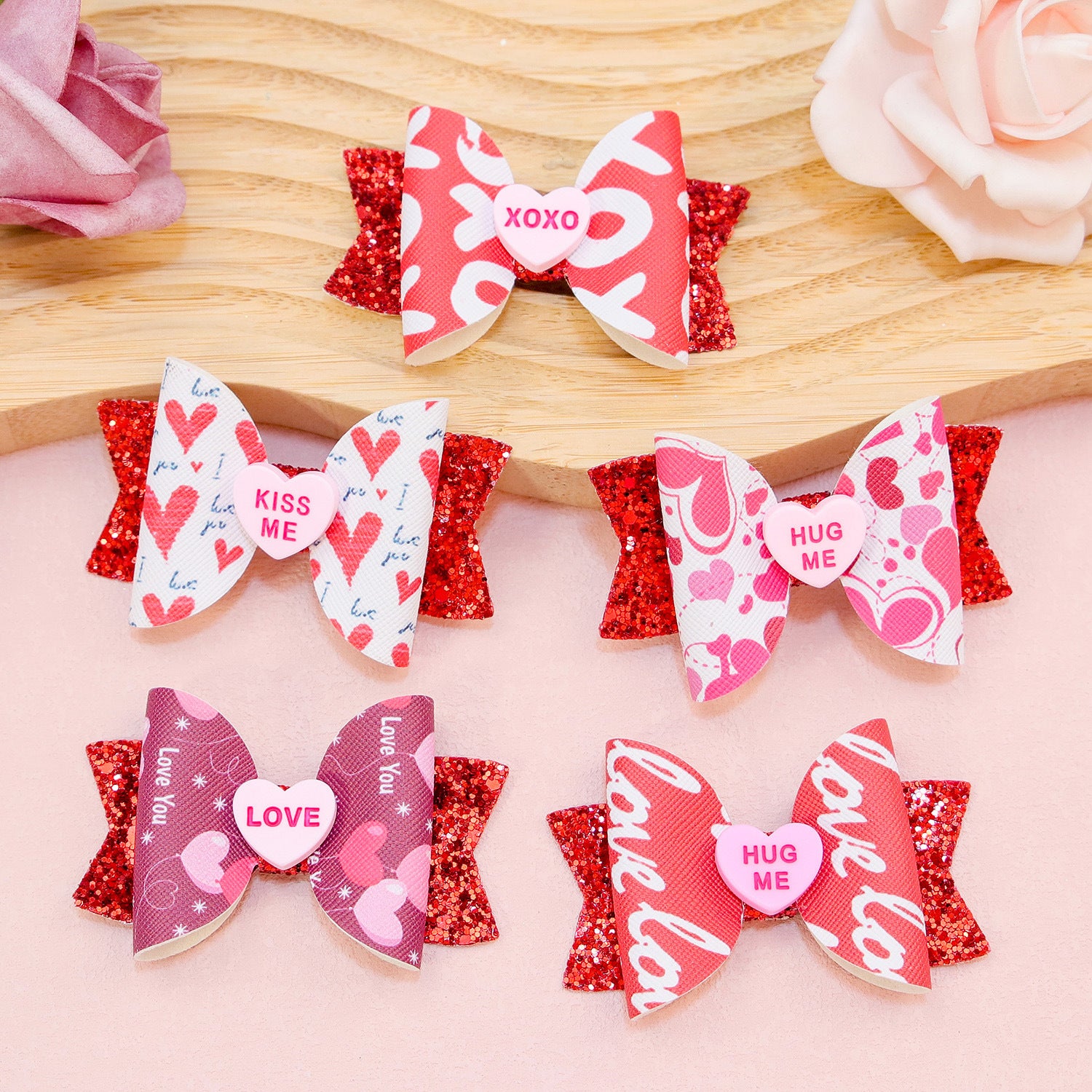 Wholesale Valentine's Day Love Letter Bow Fabric Hair Clips