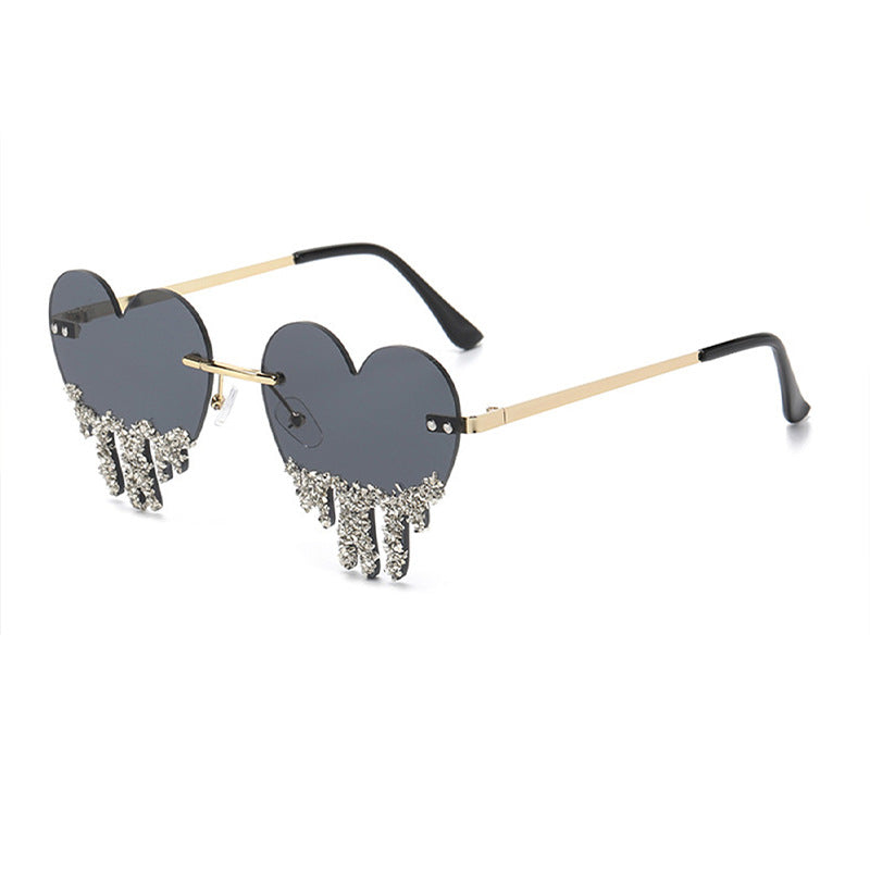 Wholesale Heart drop handmade diamond-studded sunglasses