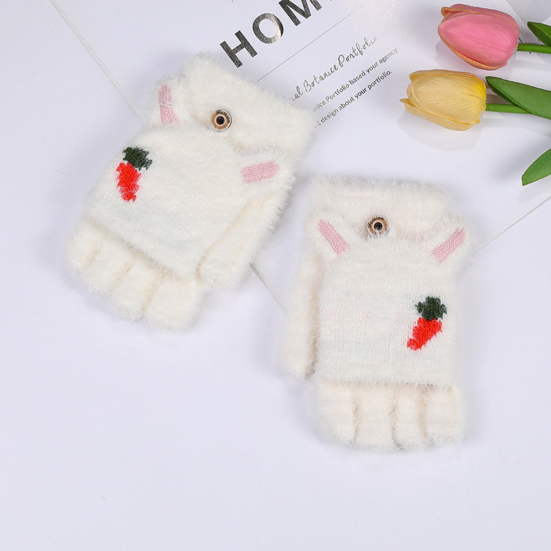 Wholesale Winter Flip Half Finger Plush Gloves