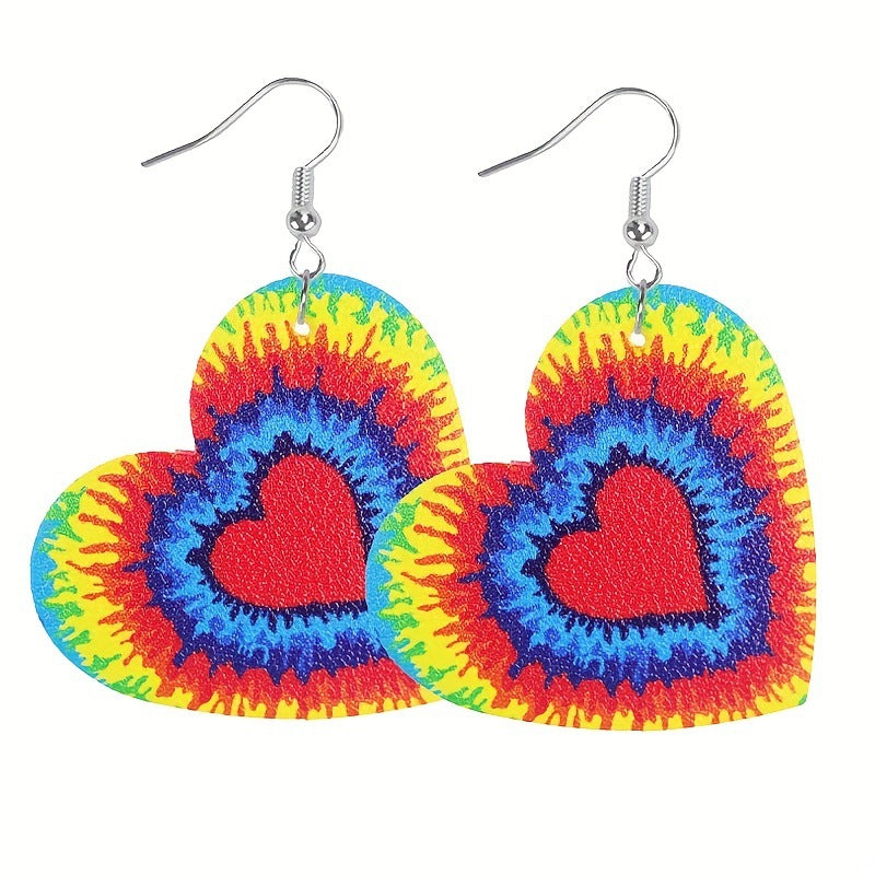 Wholesale 2pairs/pack Pride Month Heart Rainbow Stripe Leather Earrings