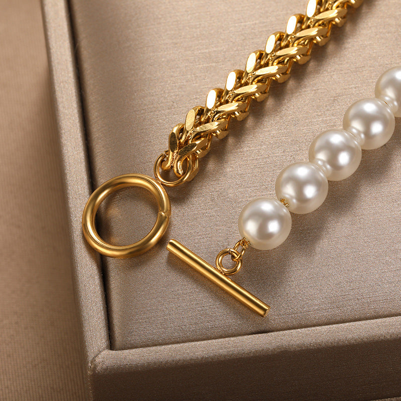 Wholesale personality chain Pearl stainless steel bracelet