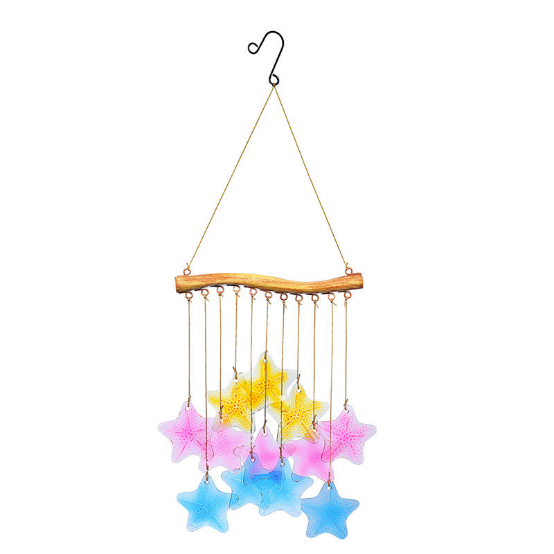 Wholesale Wind Chime Iron Art Hot Melt Colored Glass Fish Leaf Ornament