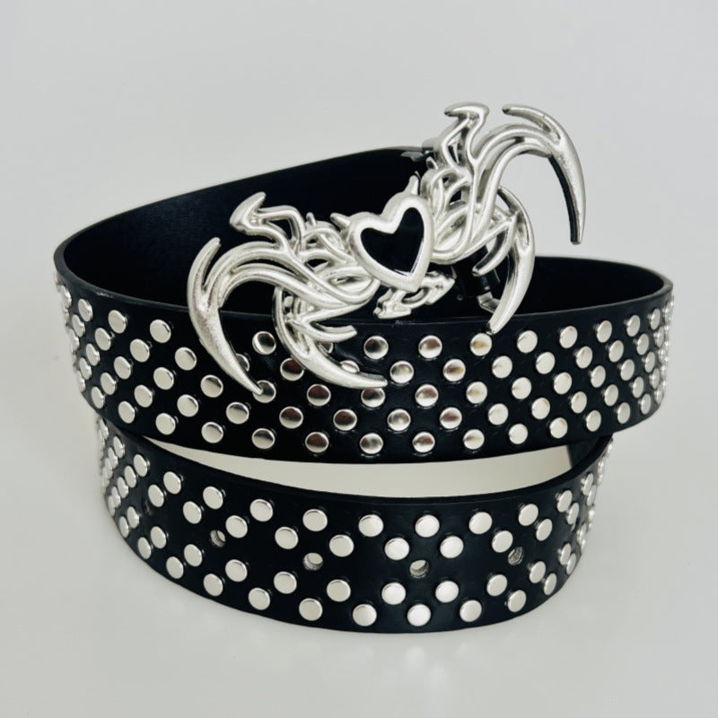 Wholesale Hot Girl Subculture Disc Hook Imitation Leather Retro Rivet Stitching Gold Waist Wide Belt