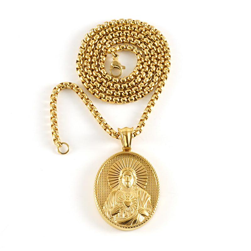 Wholesale Golden circular plaque statue Stainless Steel Necklace