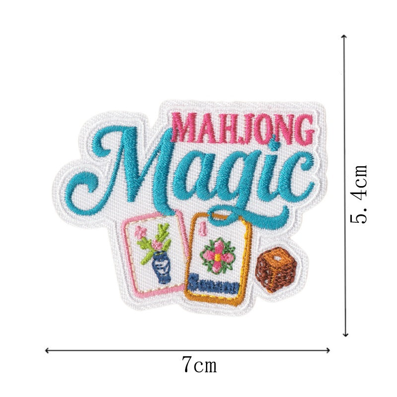 Wholesale Mahjong Embroidered Iron On Patches 9 Piece English Slogan Set For Outerwear DIY Boutique Gift
