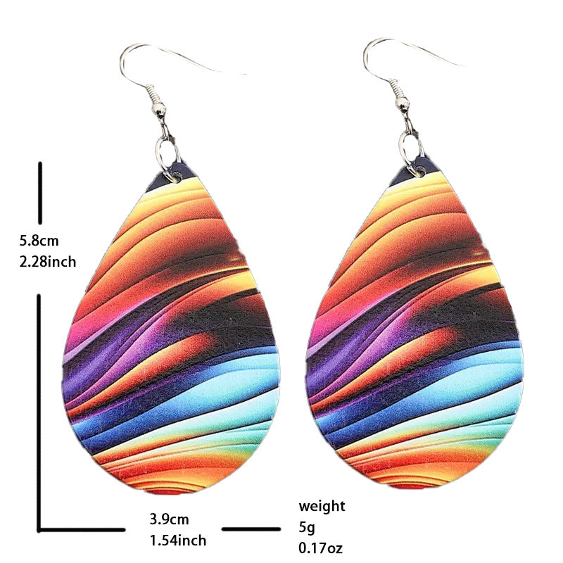 Wholesale Rainbow Color Leather Drop Earrings