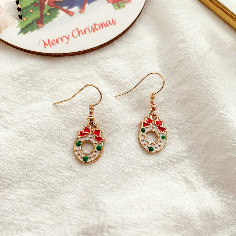 Wholesale Christmas Silver Needle Studded Diamond Oil Drip Asymmetric Tassel Earrings