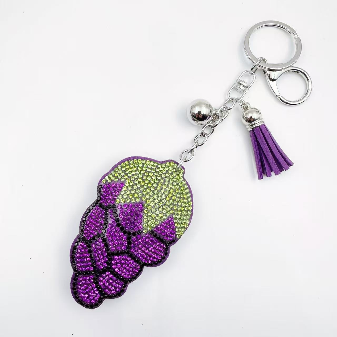 Wholesale Zinc Alloy Rhinestone Fruit Keychain Purple Boutique Resale Gift For Bags And
