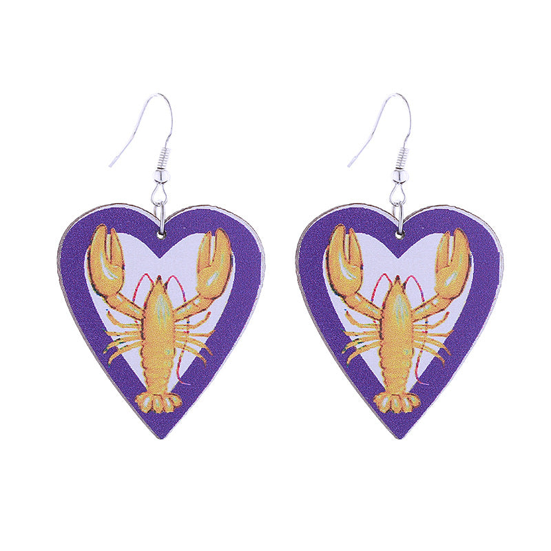 Wholesale Colorful Carnival Crocodile Lobster Crown Mask Wooden  Mardi Gras Earrings