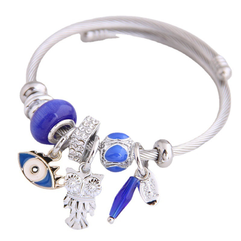Wholesale Stainless Steel DIY Adjustable Owl Eyes Crystal Tassels Alloy Bracelet