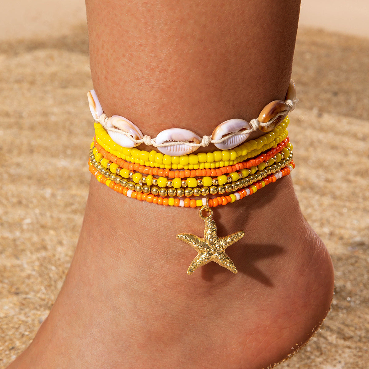 Wholesale Bohemian acrylic shell braided anklet seven-piece set