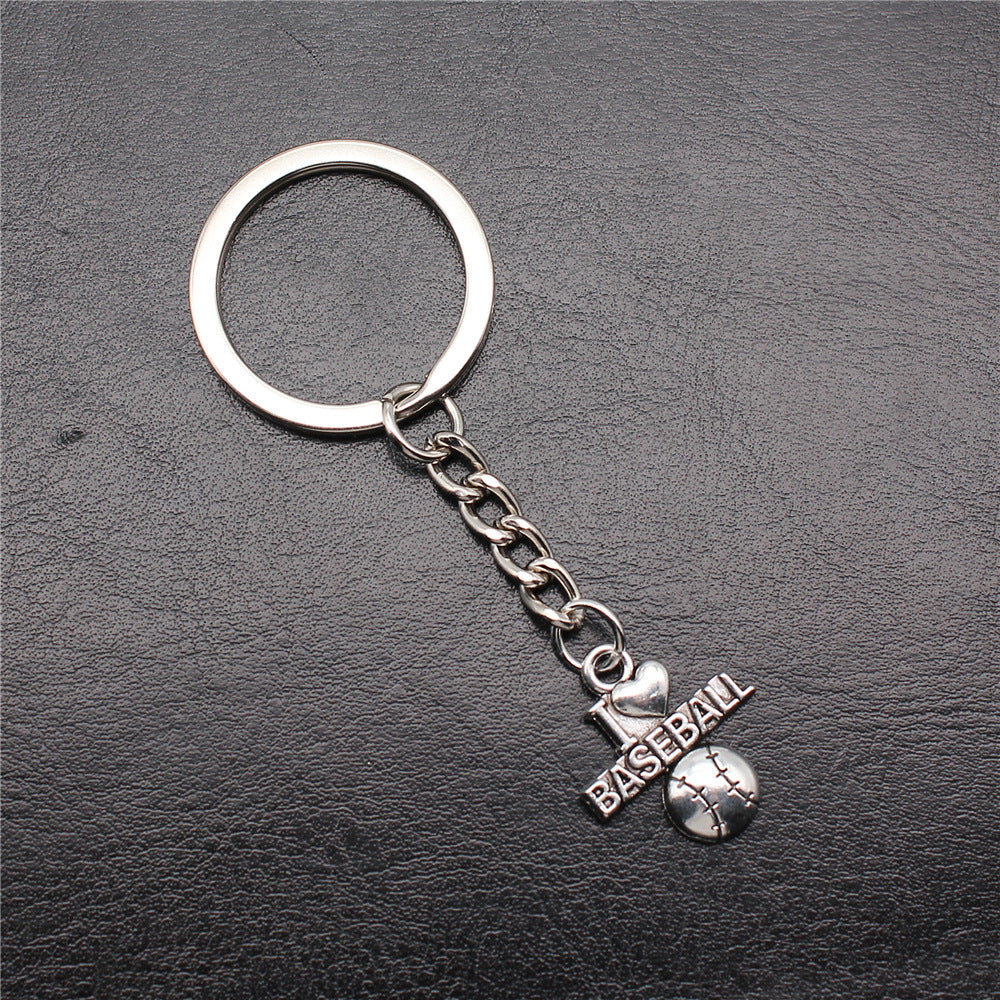 Wholesale 10PCS I Love Baseball Pendant Metal Keychain