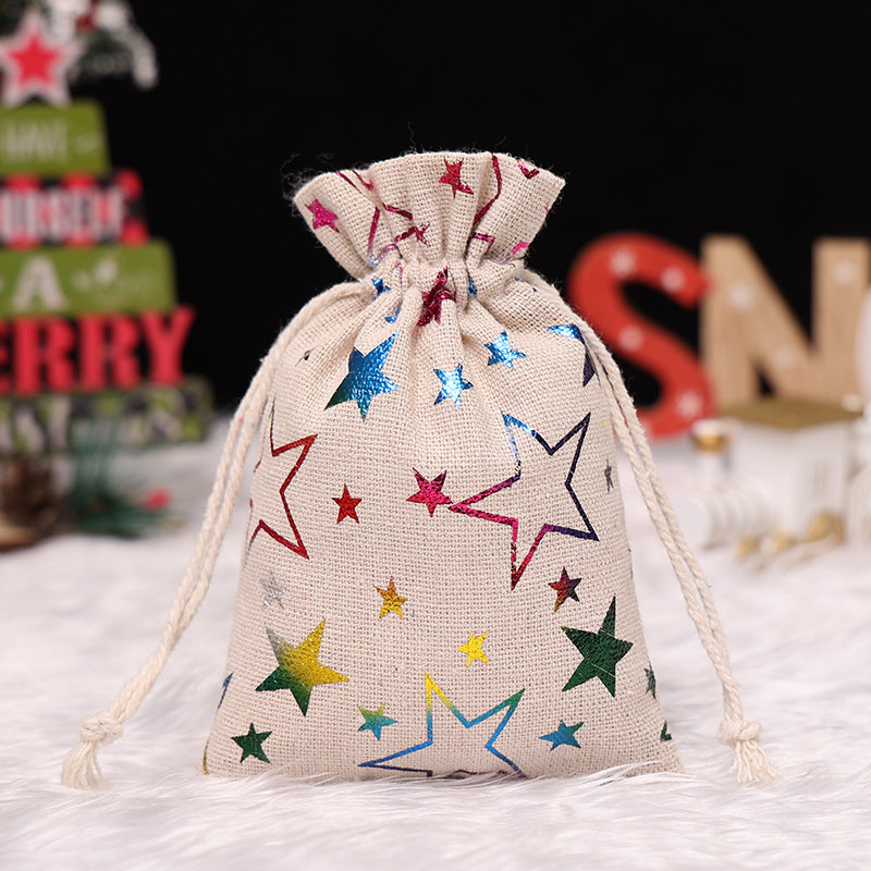Wholesale Christmas Gilded Cotton and Linen Bundle Pockets, Gift Bags, Candy Drawstring Bags