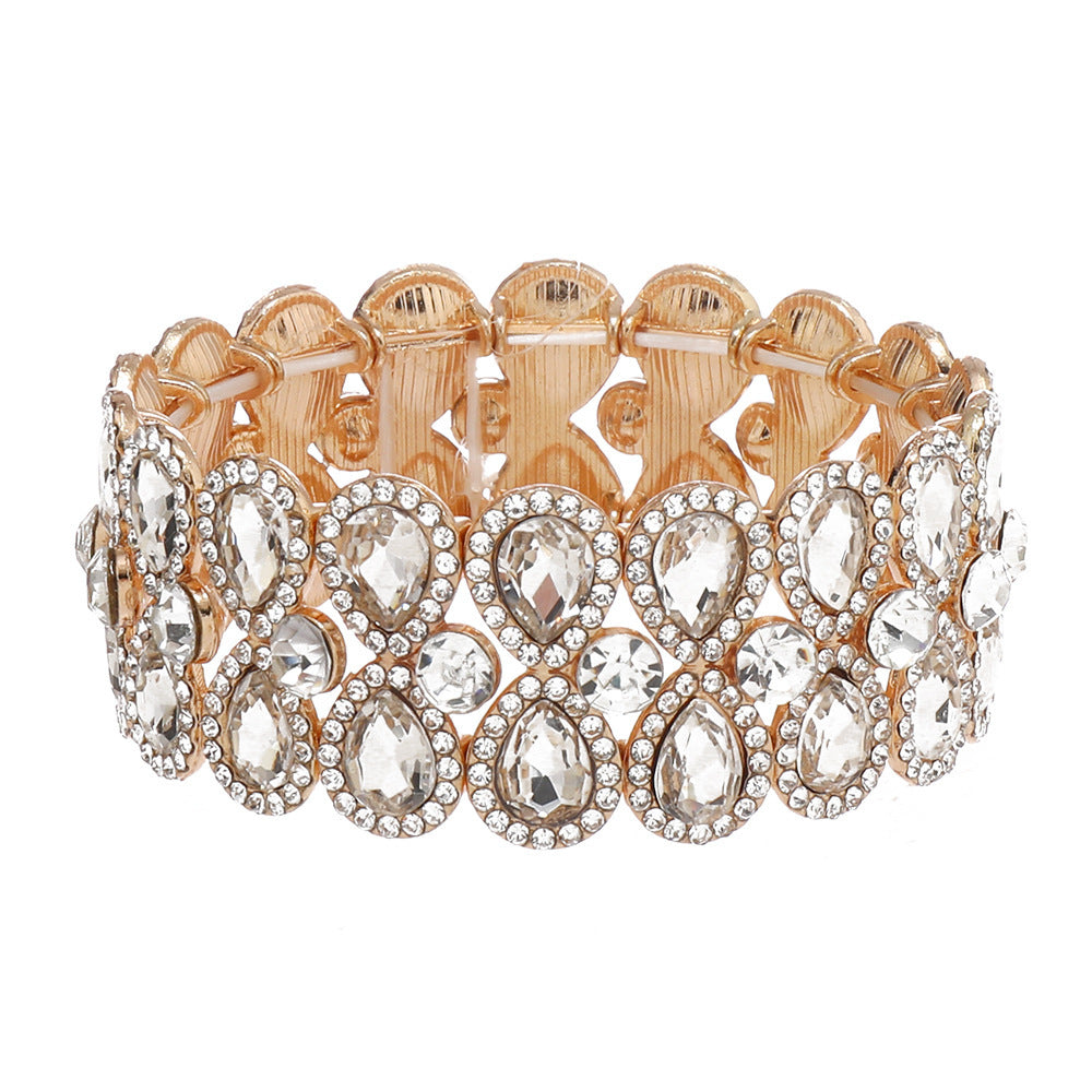 Wholesale European Fashion Gold AB Crystal Elastic Wide Bangle Bracelet Women S Party Jewelry Accessory