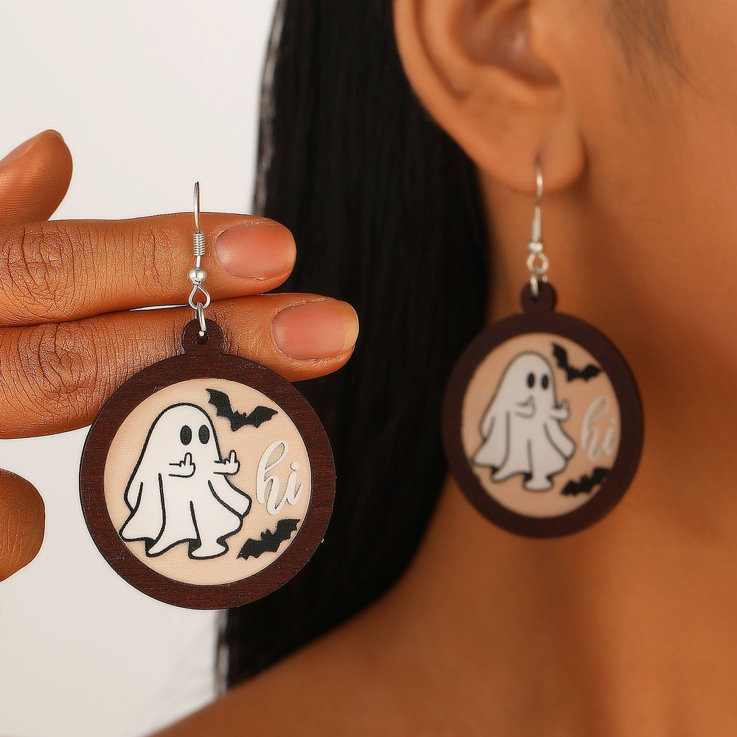 Wholesale New Halloween Ghost Pumpkin Black Cat Geometric Color Earrings