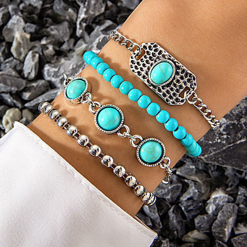 Wholesale Bohemian turquoise bracelet suit exaggerated butterfly turquoise bracelet multi-piece set