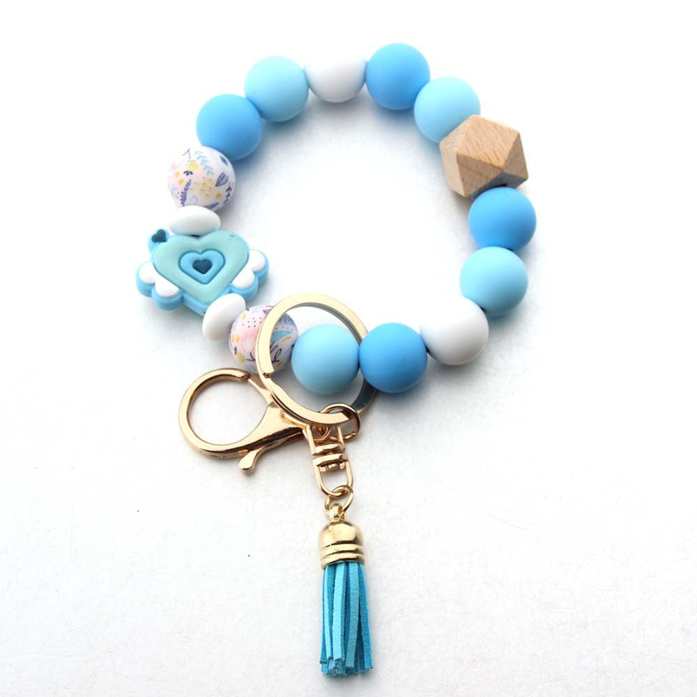 Wholesale wholesale Cute Love Silicone Bead Keychain Pendant Creative Handmade Beaded Bag Accessories Bracelet Key Ring for Women