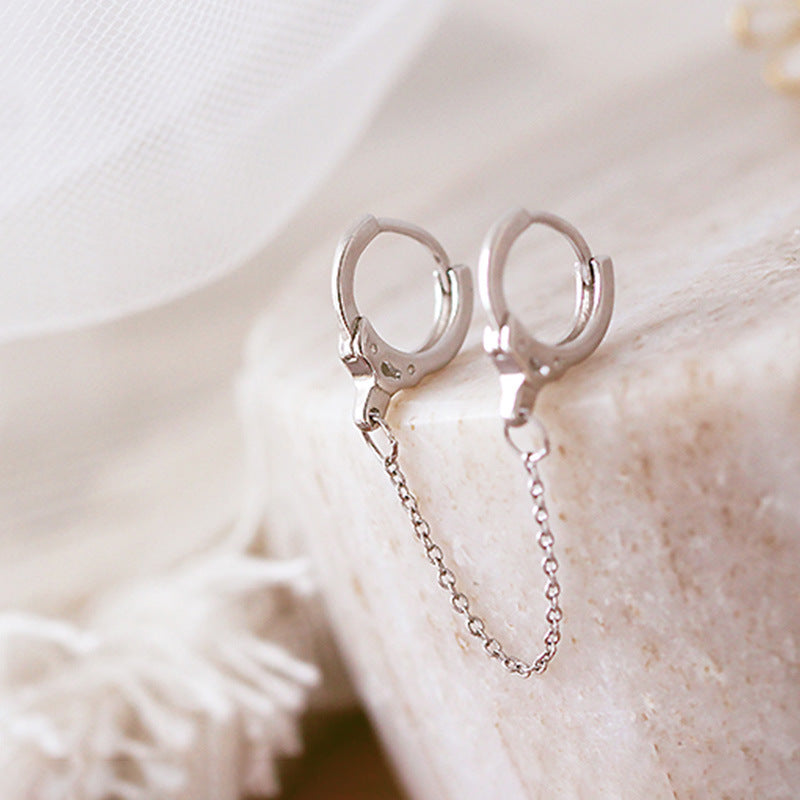 Wholesale Double Ear Hole Chain Ear Cuff Geometric Shape Trendy Fashion Accessory