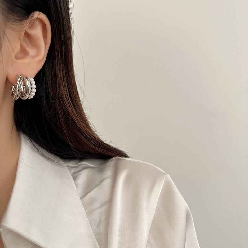 Wholesale Vintage Multi-layer Pearl Knot Earrings