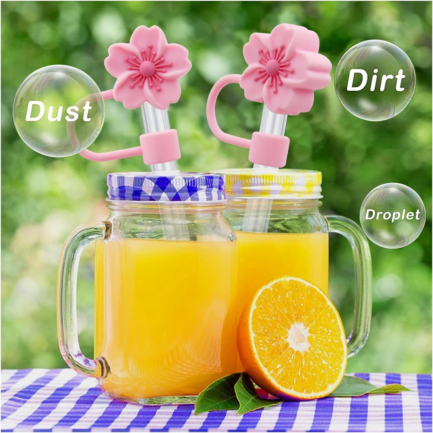 Wholesale 10mm silicone straw cap cute cherry blossom shape beverage straw plug set
