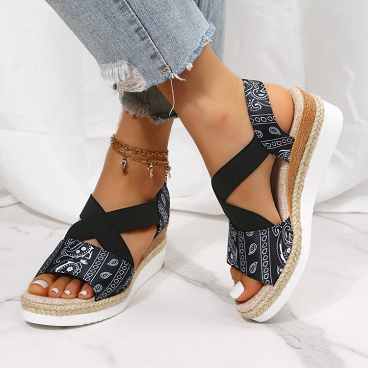 Wholesale Flat Wedge Heel Fish Mouth Casual Sandals