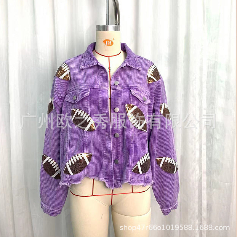 Wholesale Popular European and American Style Lapel Sequin Embroidered Corduroy Women Clothes