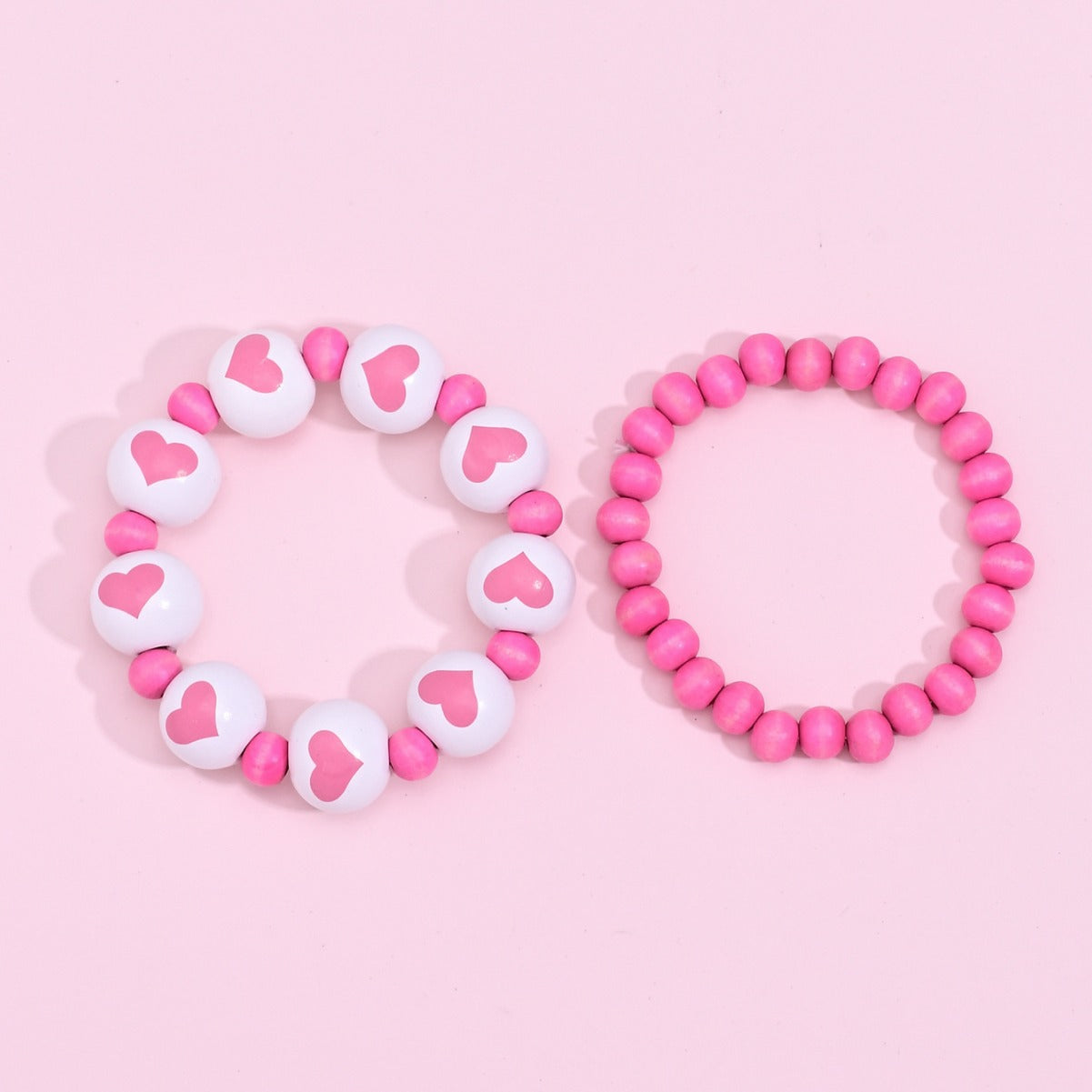 Wholesale New style fresh sweet wooden beads heart-shaped printed round beads beaded bracelet for girlfriend Valentine's Day bracelet suit