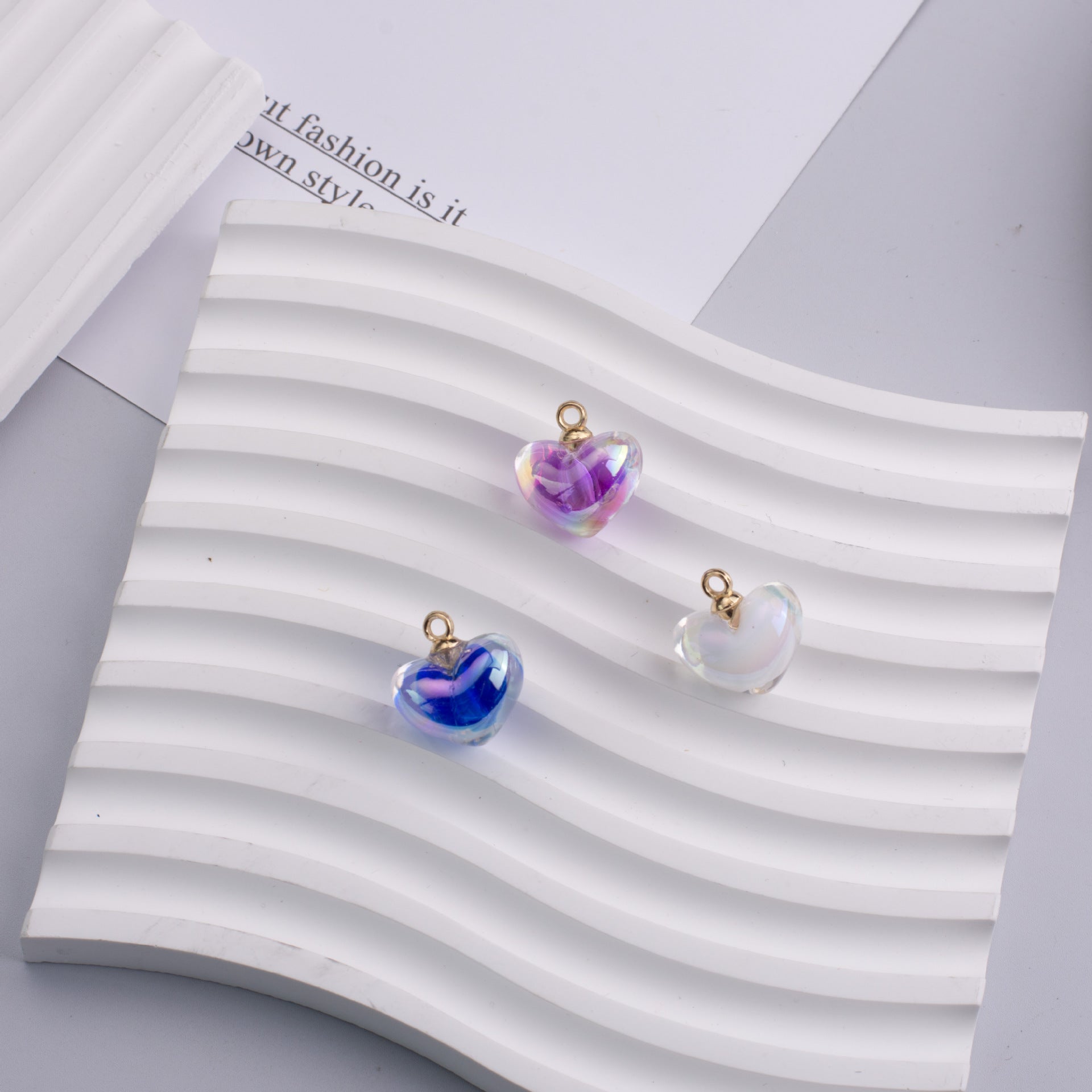 Wholesale 10pcs Color-plated AB Color Acrylic Love Hanging Beads Heart-shaped Beads