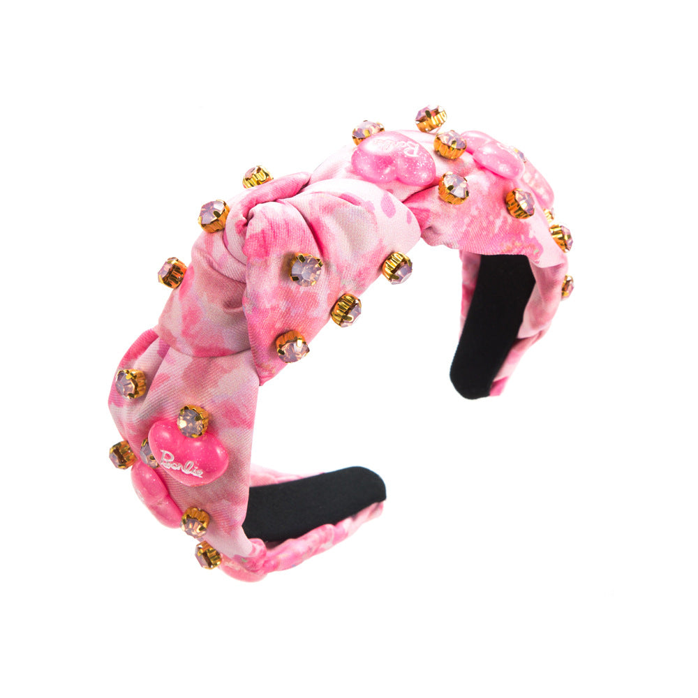 Wholesale Valentine's Day Heart Shape Letters Tie Dye Fabric Diamond Headband