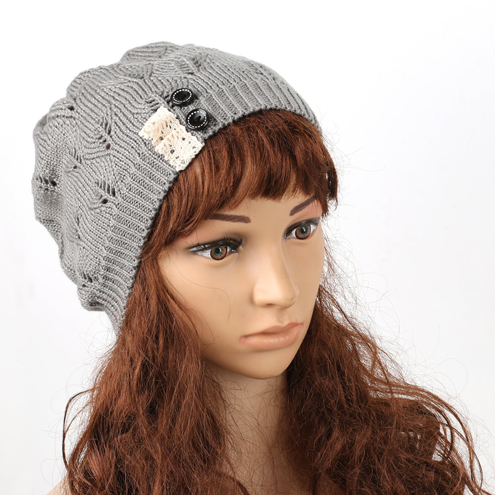 Wholesale Knitted Woolen Cut-out Lace Warm Hat