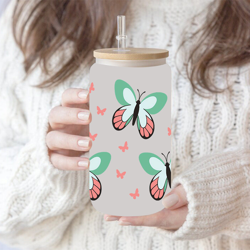 Wholesale Colorful Butterfly Flowers 16oz Cup UV DTF Wraps