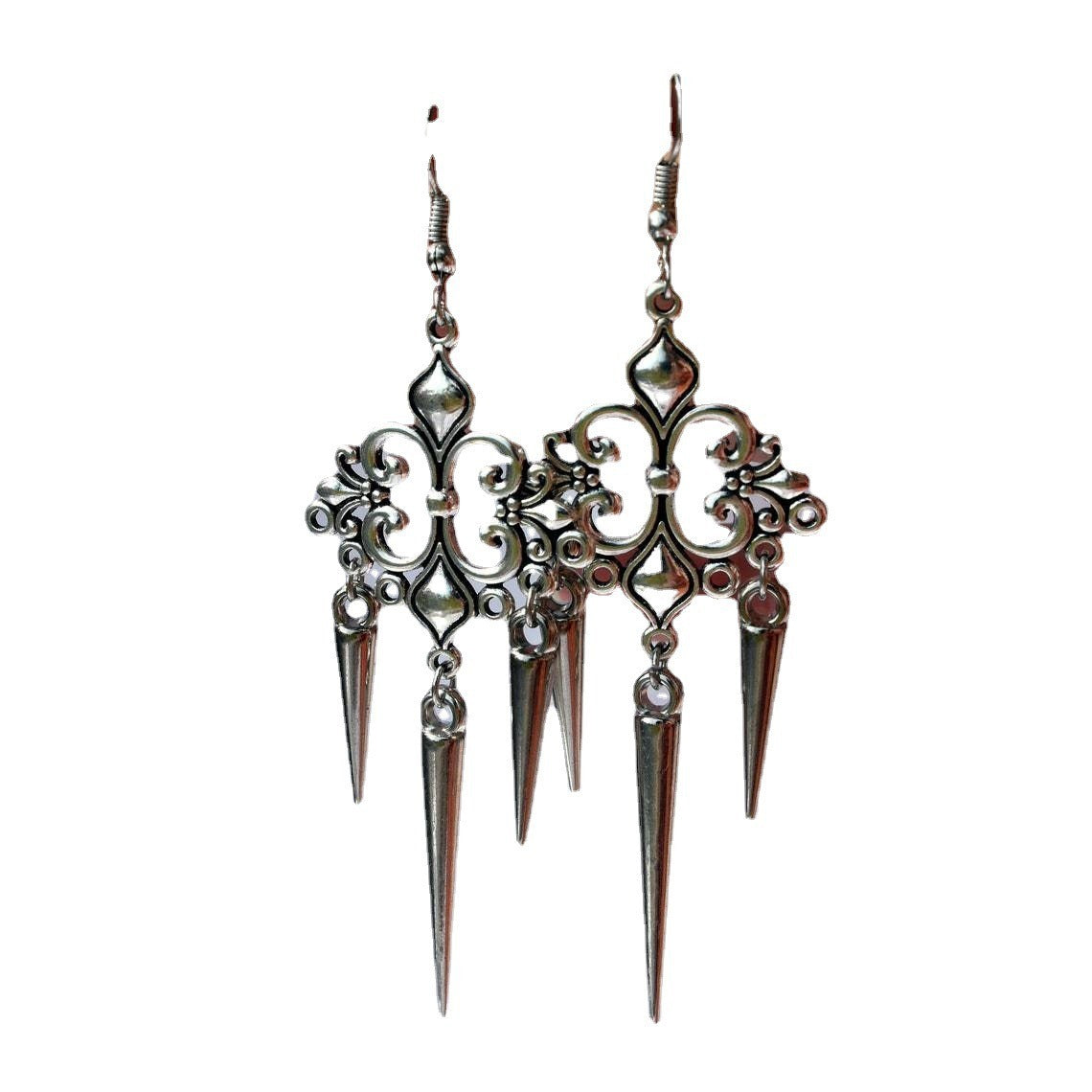 Wholesale Gothic silver pointed filigree long earrings