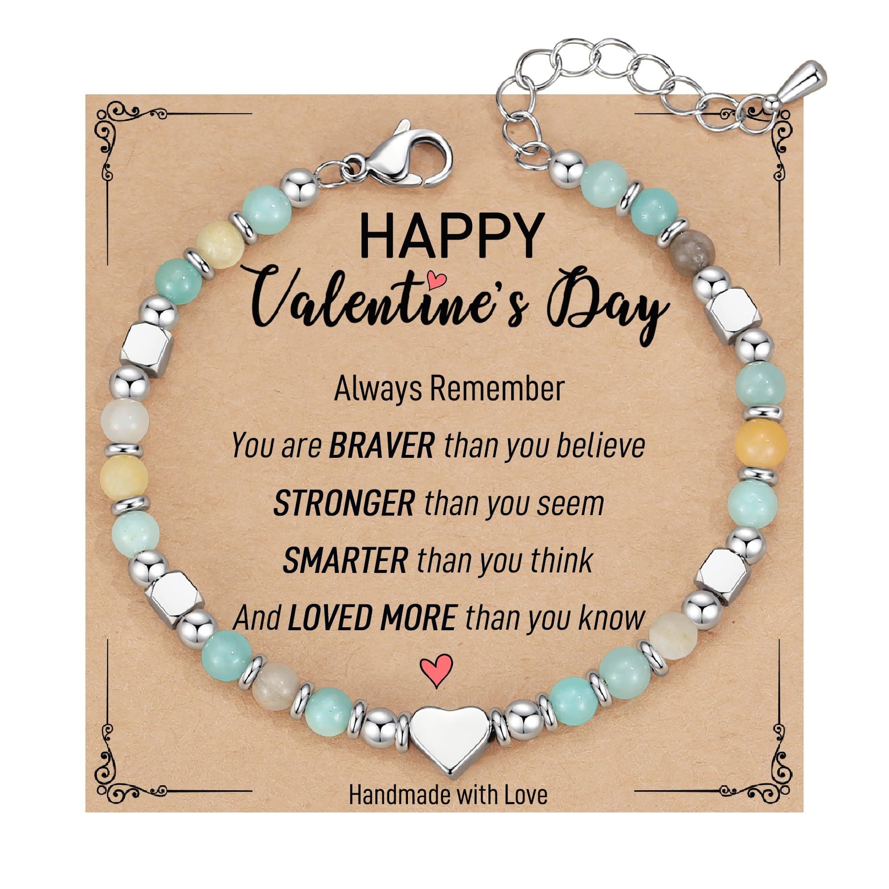 Wholesale  Natural Stone Crystal Peach Heart Colorfuled Beaded Stainless steel Bracelet