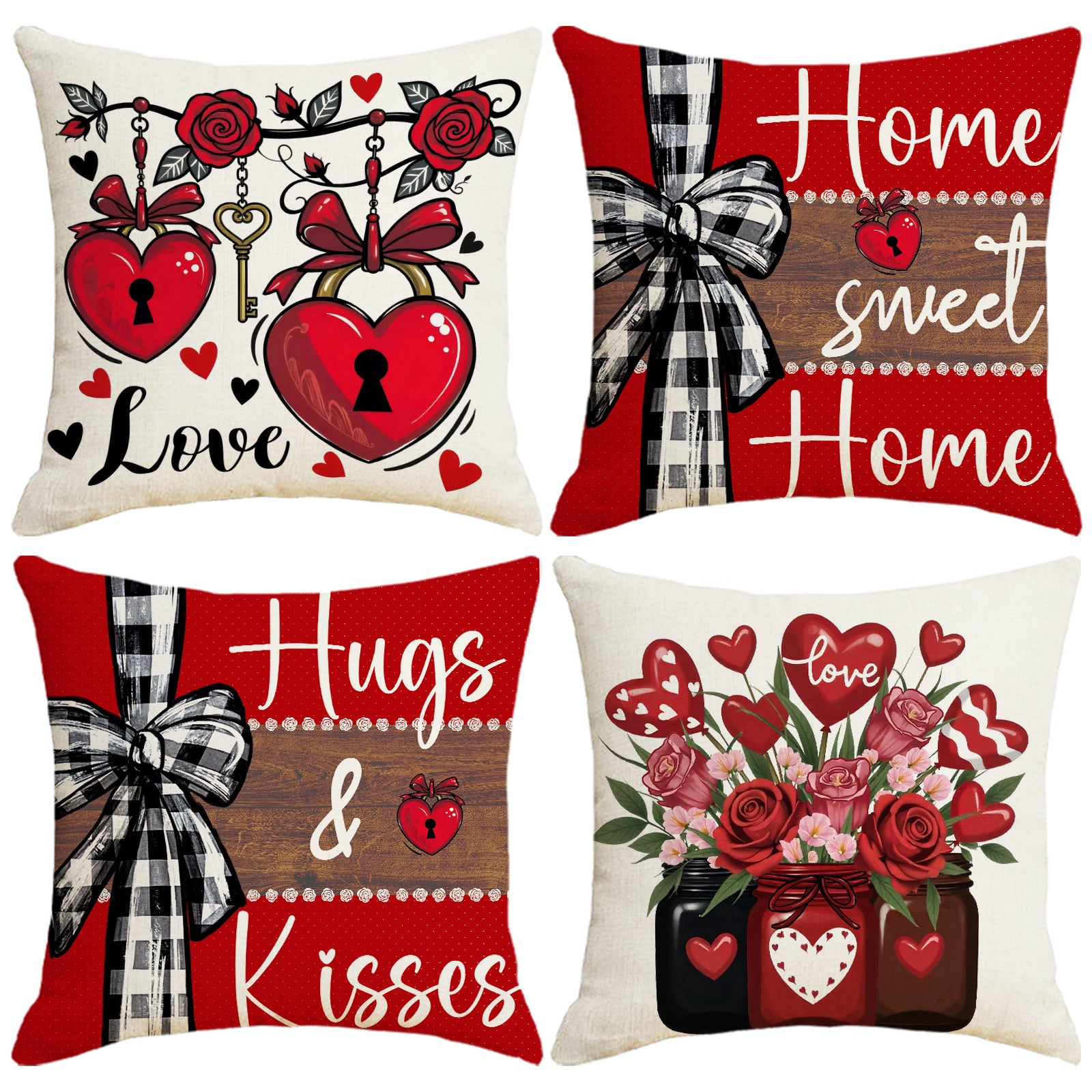 Wholesale Valentine' s Day Set Pillowcase Red  Heart  Lmitation Linen Pillowcase