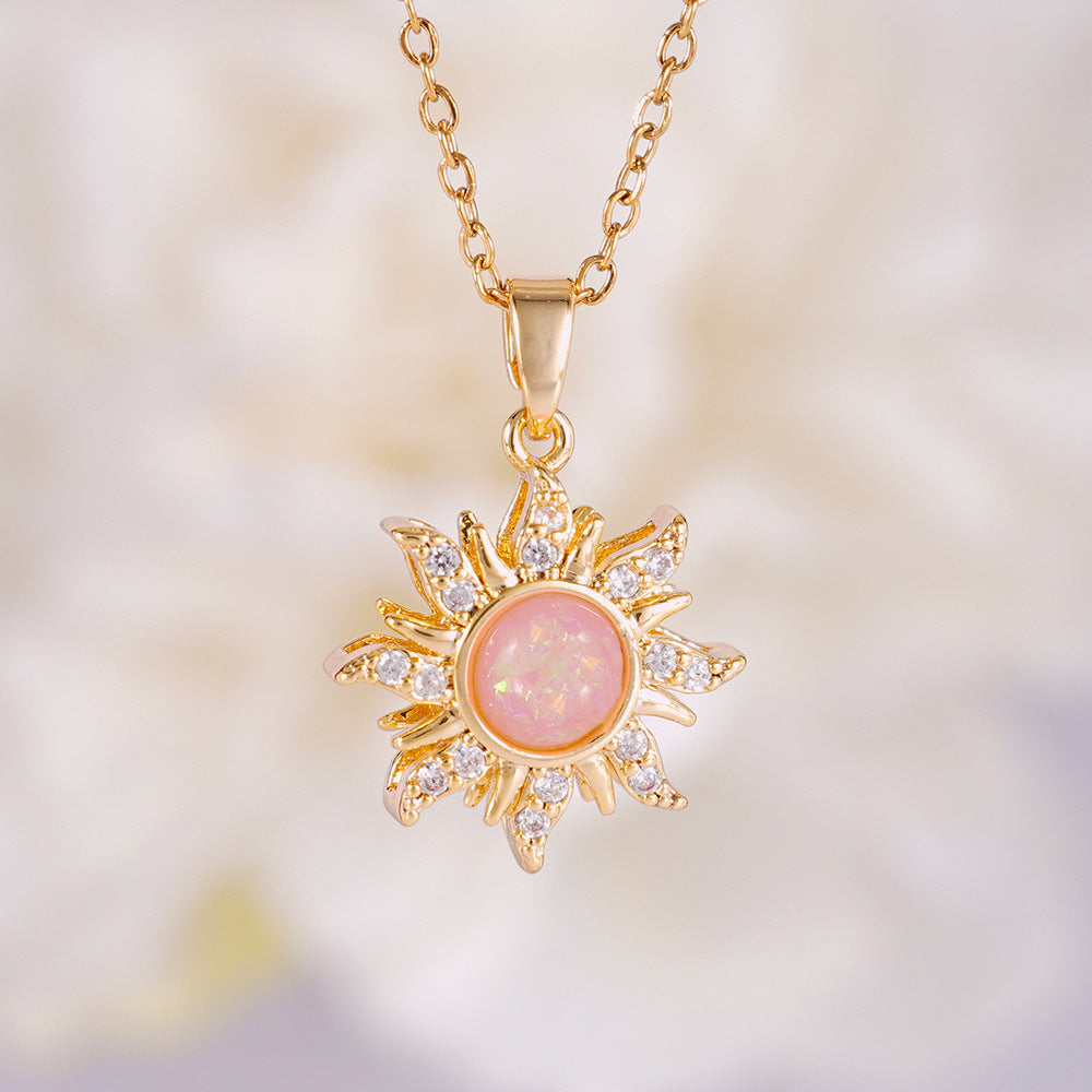 Wholesale Gold plated sun pendant with micro inlaid zircon necklace