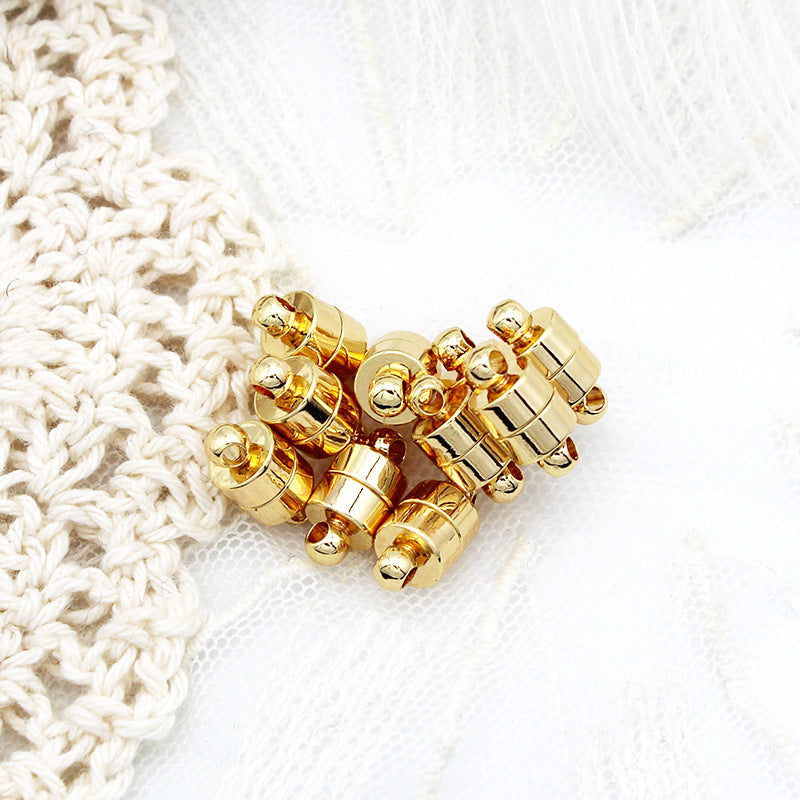 Wholesale DIY Copper Plated 18K Gold Round Cylindrical Magnet Clasp Necklace Bracelet Anti-Drop Closure Clasp