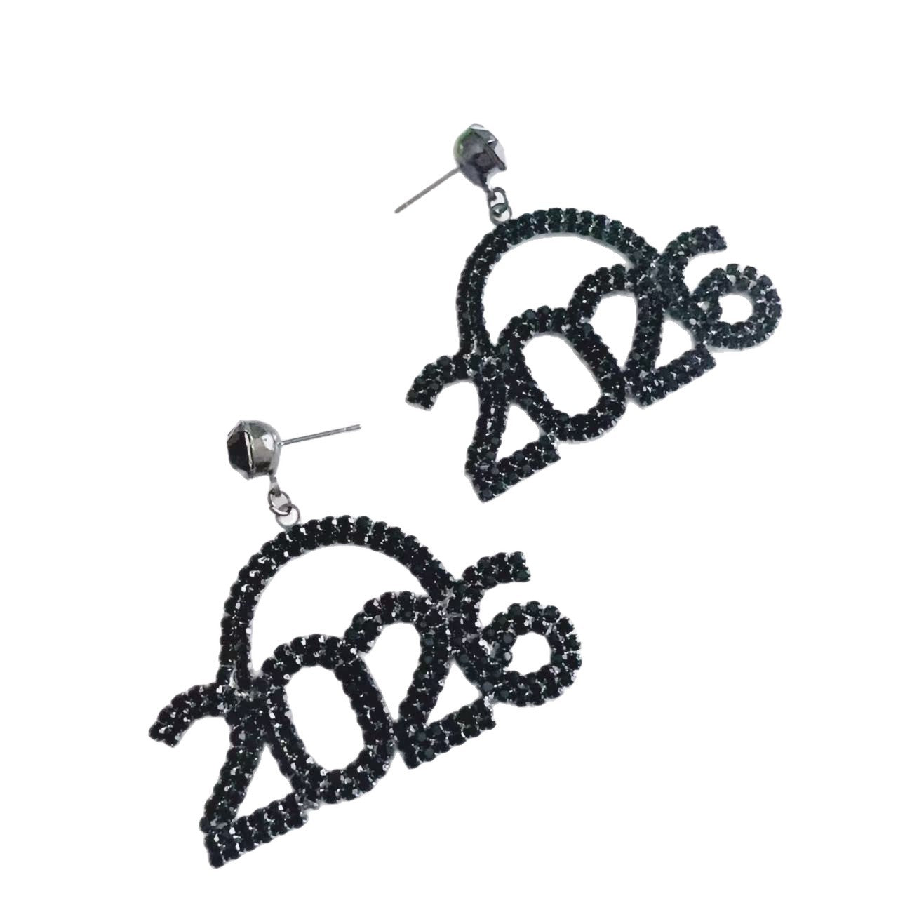 Wholesale Diamond Number 2026 Arched Geometric Blingbling Earrings